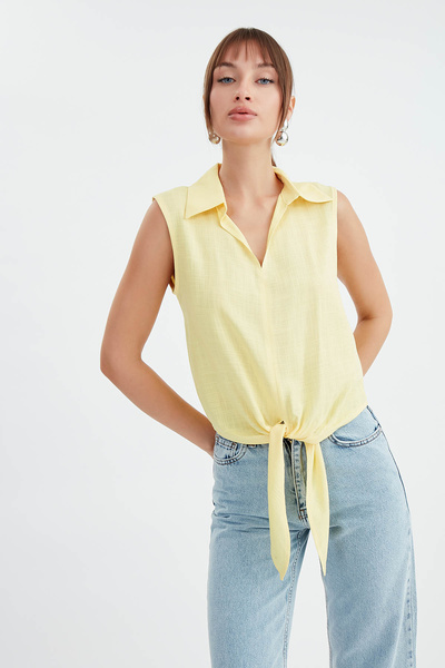 Vitrin Viscose Linen Shirt - Tie-Up Design