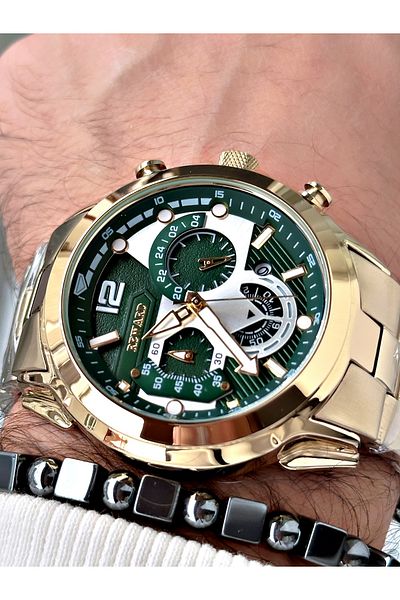 Reward Gold Color Sports Function Steel Band Men's Wrist Watch + Bracelet