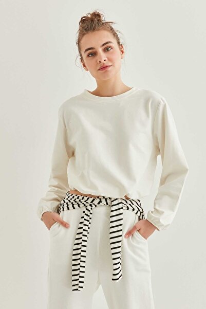 Vitrin VİTRİN Pudra Belden Büzmeli Kol Ucu Lastikli Sweatshirt