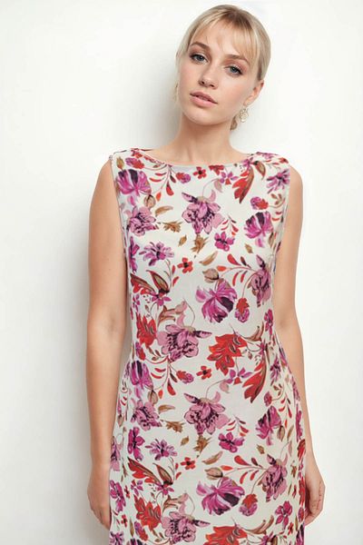 Vitrin Λινό Φόρεμα - Floral Print, Μηδενικό μανίκι
