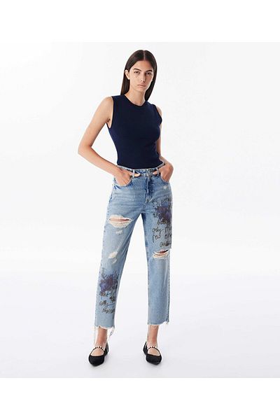 Twist Effect Hand Painted Jean Pants