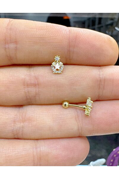 Arescollection Zirkon taşlı yıldız detay tragus helix kıkırdak lobe uyumlu pi...
