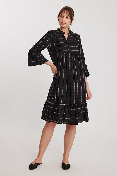 Vitrin Prevailing Collar Sleeves and Hem Ruffle Detailed Dress