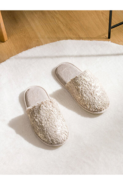 LC Waikiki Ecru Plush Women's House Slippers