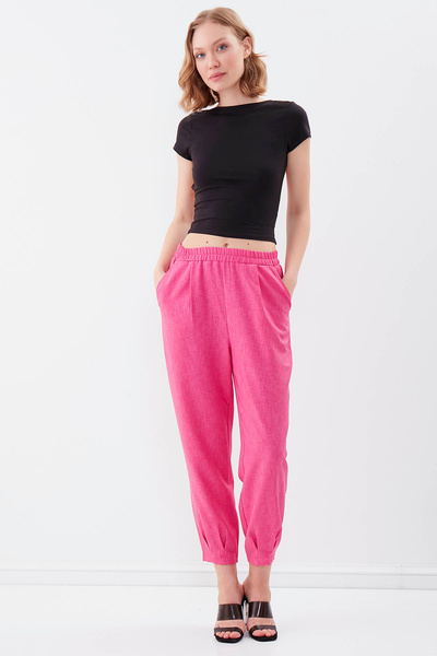 Vitrin Beli Lastikli Pileli Yüksek Bel Pantolon