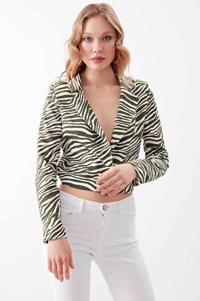 Vitrin Zebra Pattern Single Button Crop Jacket