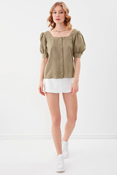 Vitrin U-Neck Balloon Cufflink Blouse