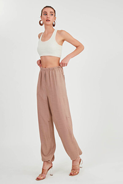 Vitrin Viscose Linen Trousers with Elastic Waist and Legs