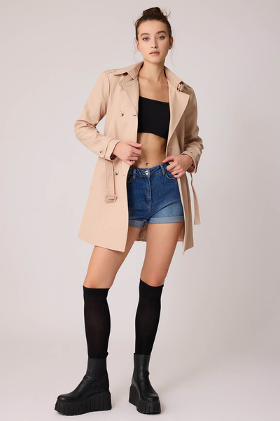 Vitrin Button-Front Belted Trench Coat