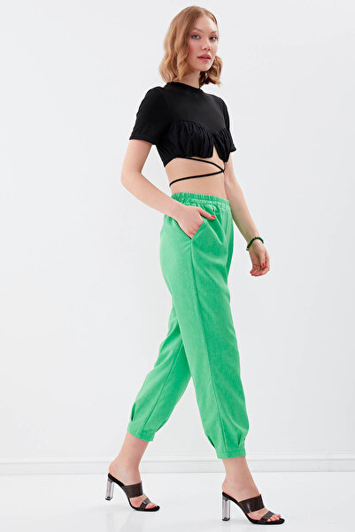 Vitrin Elastic Waist Pleated High Waist Trousers