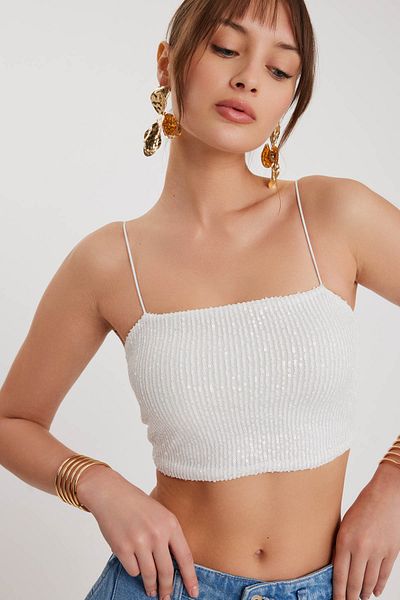 Vitrin Rope Strap Sequin Crop Blouse