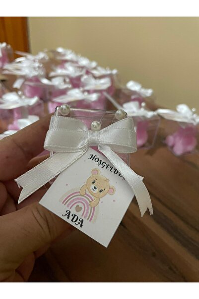 Glintist 10 Adet İnci Süslemeli Mika Kutulu Ayıcıklı Mum  Düğün, Nikah, Söz, ...