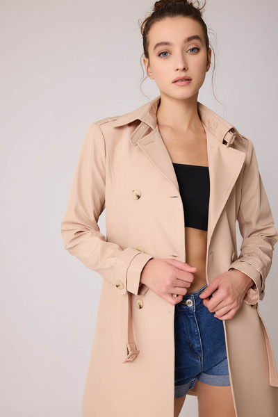 Vitrin Button-Front Belted Trench Coat