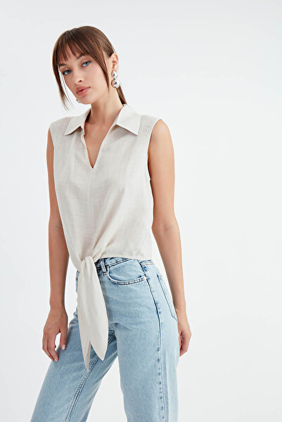 Vitrin Viscose Linen Shirt - Tie-Up Design