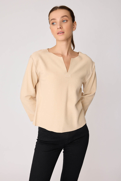 Vitrin Cut V-Neck Reverse Stitching Blouse