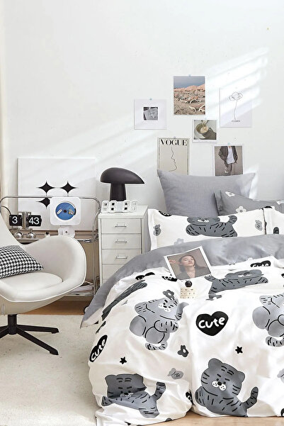 İQON Roztomilá bílá sada dvojitých elastických povlaků na přikrývku