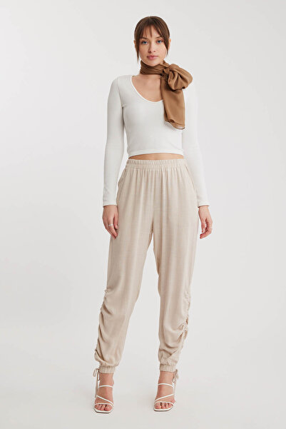 Vitrin Pants with Side Gathered Waist and Elastic Legs