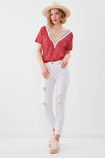 Vitrin Λευκό σκισμένο στενό τζιν παντελόνι