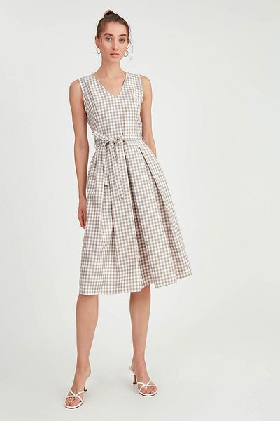 Vitrin Φόρεμα Gingham με σχέδιο - Λεπτομέρεια ζώνης μέσης