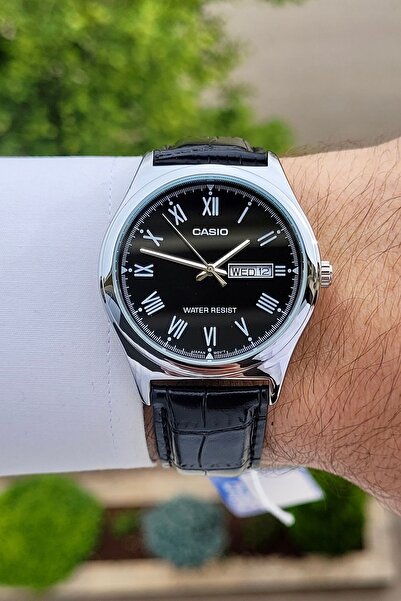 Casio Kasası Gümüş Kordonu Siyah Renk Erkek Kol Saati