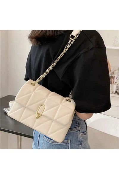 MAC&MOS Women's Cream Cross Stitched Shoulder Bag