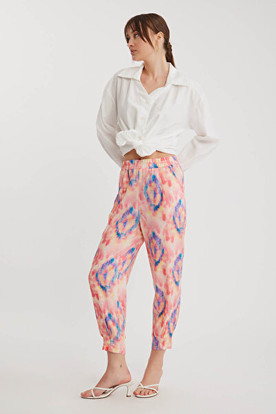 Vitrin Patterned Pleated Trousers with Elastic Waist
