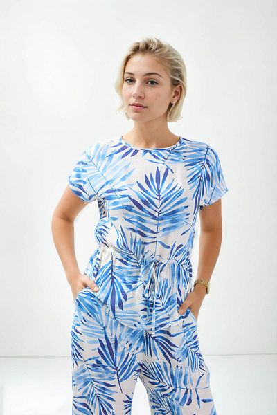 Vitrin Bluză cu șnur cu talie cu model de frunze