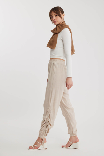 Vitrin Pants with Side Gathered Waist and Elastic Legs