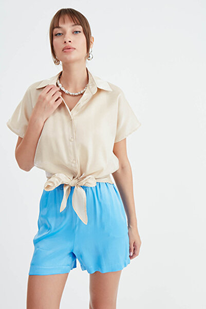 Vitrin Shiny Satin Shirt - Tie-Up Front