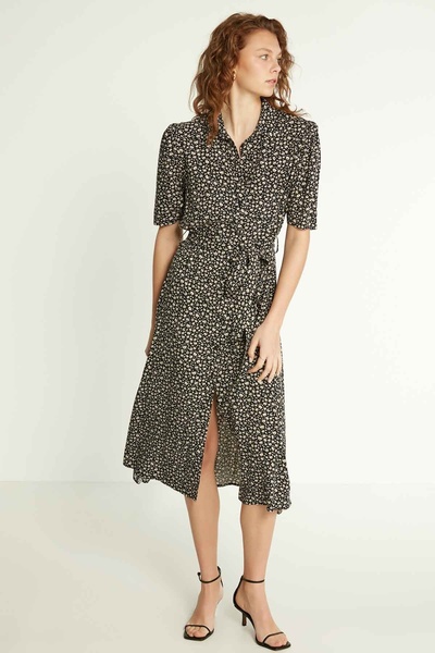 Vitrin Ön Düğme Kapamalı Uzun Viskon Elbise