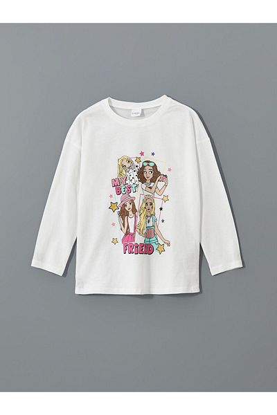 LC Waikiki Σετ παιδικής πιτζάμα LCW Kids White Crew Neck για κορίτσια