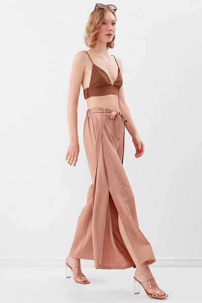 Vitrin Flowing Side Slits Tie Waist Trousers