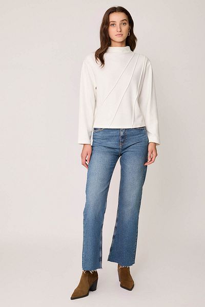 Vitrin Stand Collar Front Stitched Back Zipper Blouse
