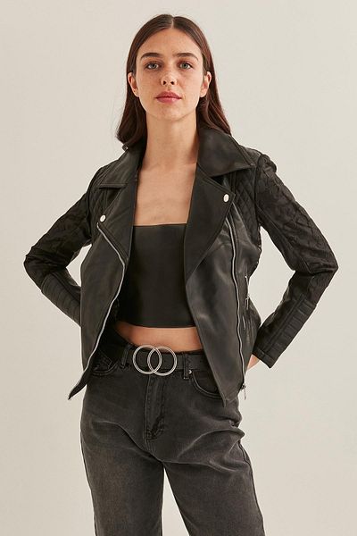Vitrin Kunstlederjacke mit Spitzenverzierung