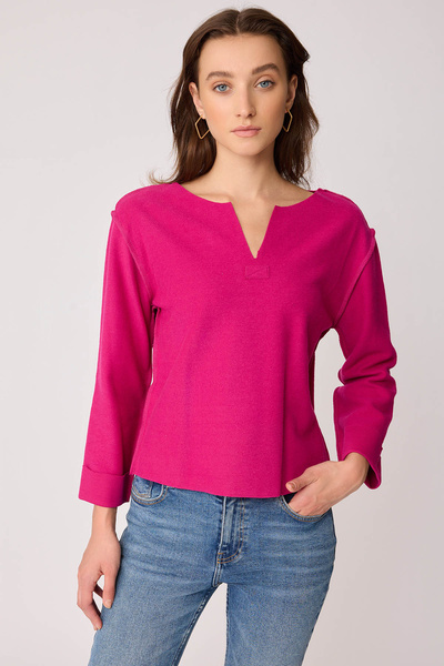 Vitrin Cut V-Neck Reverse Stitching Blouse