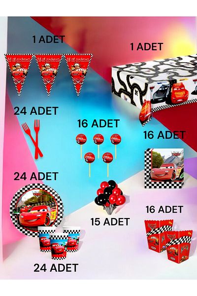 VibeHome 24 Person Cars Themed XL Pack - Birthday Party and Fun Events