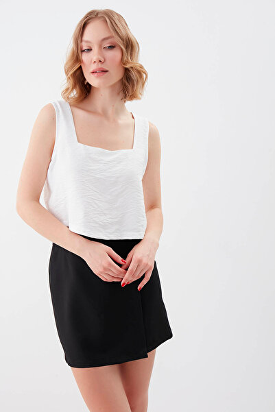 Vitrin Kare Yaka Sıfır Kol Crop Bluz