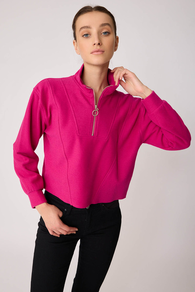 Vitrin Stand Collar Zippered Knitted Sweatshirt