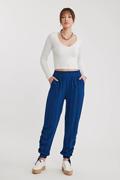 Vitrin Pants with Side Gathered Waist and Elastic Legs