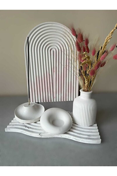 Dekoratif Dalga Kemerli Beton Tepsi, Vazo,Mumluk,Tütsülük 4lü Set, Pinterest Objeler