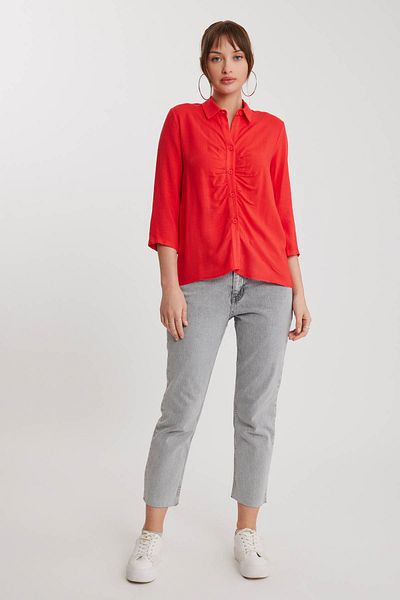 Vitrin Viscose Linen Shirt with Shirred Front