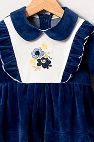 VALERY Baby Girl Dark Blue Double Bottom Top Set with Pearl Pants