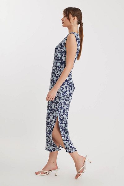 Vitrin Flower Pattern Long Dress with Side Slits