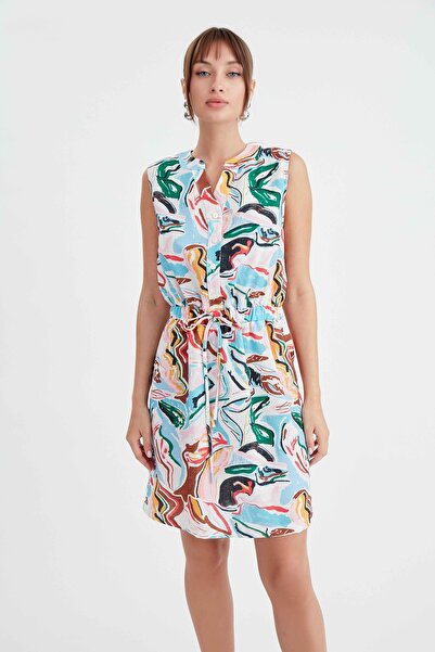 Vitrin Beli Büzgülü Desenli Elbise