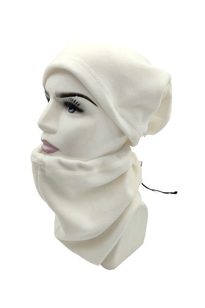 AXE SPORTSWEAR Pălărie de iarnă unisex ecru - poate fi șapcă, fleece termic cu șnur, set de 2