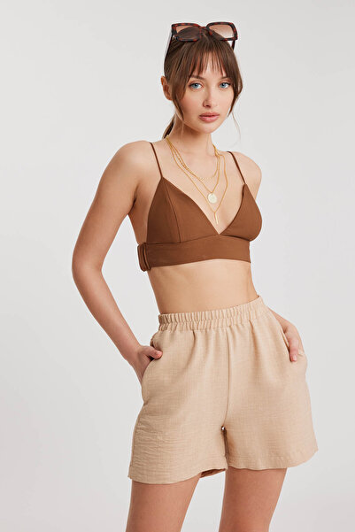 Vitrin Beli Lastikli Cepli Şort