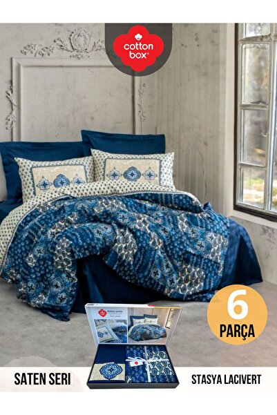 Cotton Box Stasya темно-синій двоспальний комплект постільної білизни з бавов...