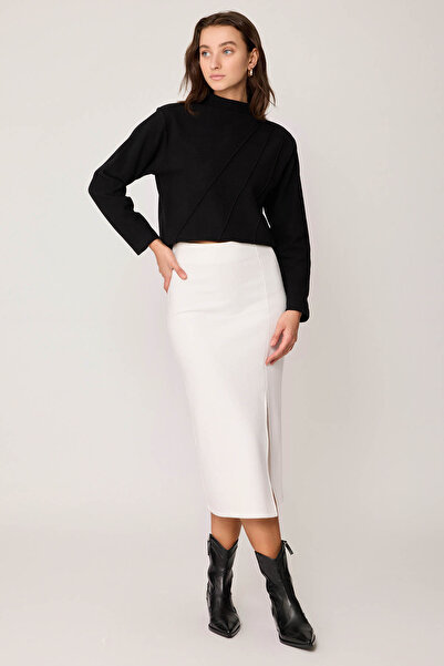 Vitrin Side Zippered Slit Knitwear Skirt