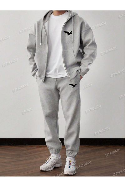 EFFRENATU Σετ αθλητικής φόρμας hila fashion με φερμουάρ με στάμπα μεγάλου μεγέθους κάτω επάνω μέρος από καουτσούκ