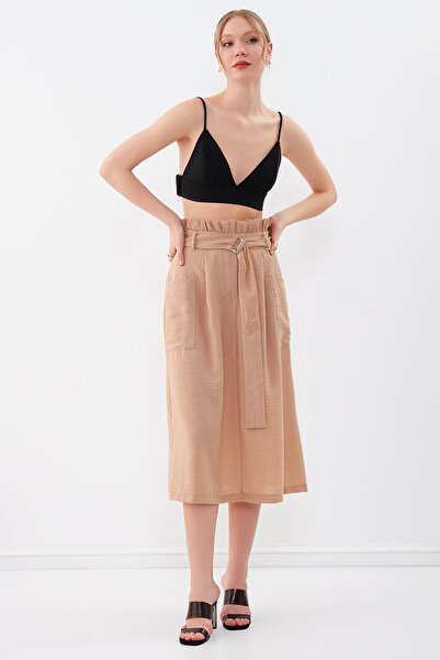 Vitrin Belted Skirt with Frilly Waist